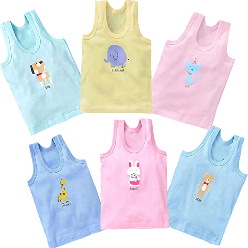 REVOLTEK Unisex Baby Cotton Relaxed Fit 6 Pcs Printed Sleeveless Vests Sando Baniyan Ganji Undershirts Tank-Tops, Assorted, 3-6 Months - Image 1