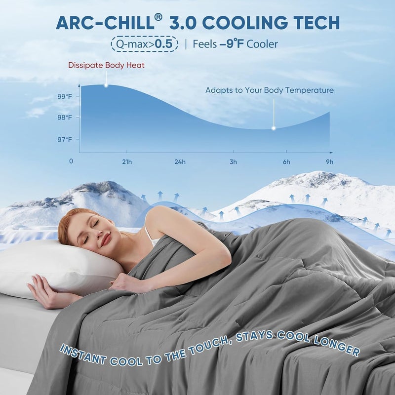 Elegear Revolutionary Cooling Comforter Queen Absorb Body Heat to Keep Cool, Cooling Blanket for Hot Sleepers Japanese Arc-Chill 3.0 Cool Tech Fabric Summer Comforter Hypo-Allergenic Cool Quilt - Gray - Image 2