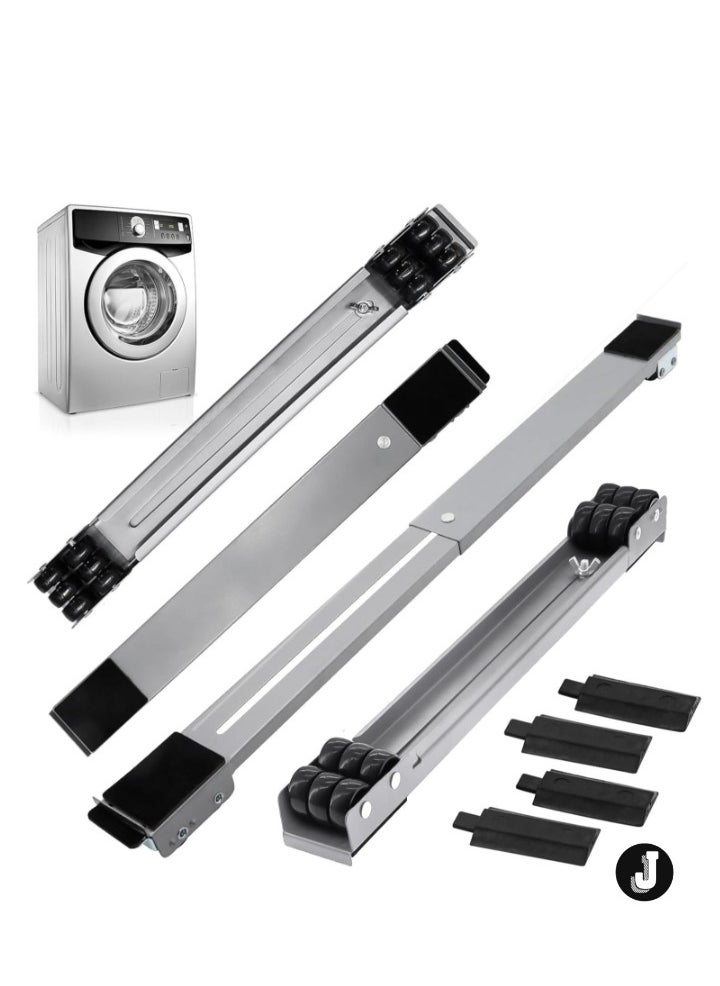 JAJEEK "Universal Extendable Furniture Appliance Rollers (4 Pack) – Heavy-Duty Mover Tools with 24 Rollers & Brakes, Strong Base for Washing Machines, Refrigerators, Dryers, Grey"  - Image 1
