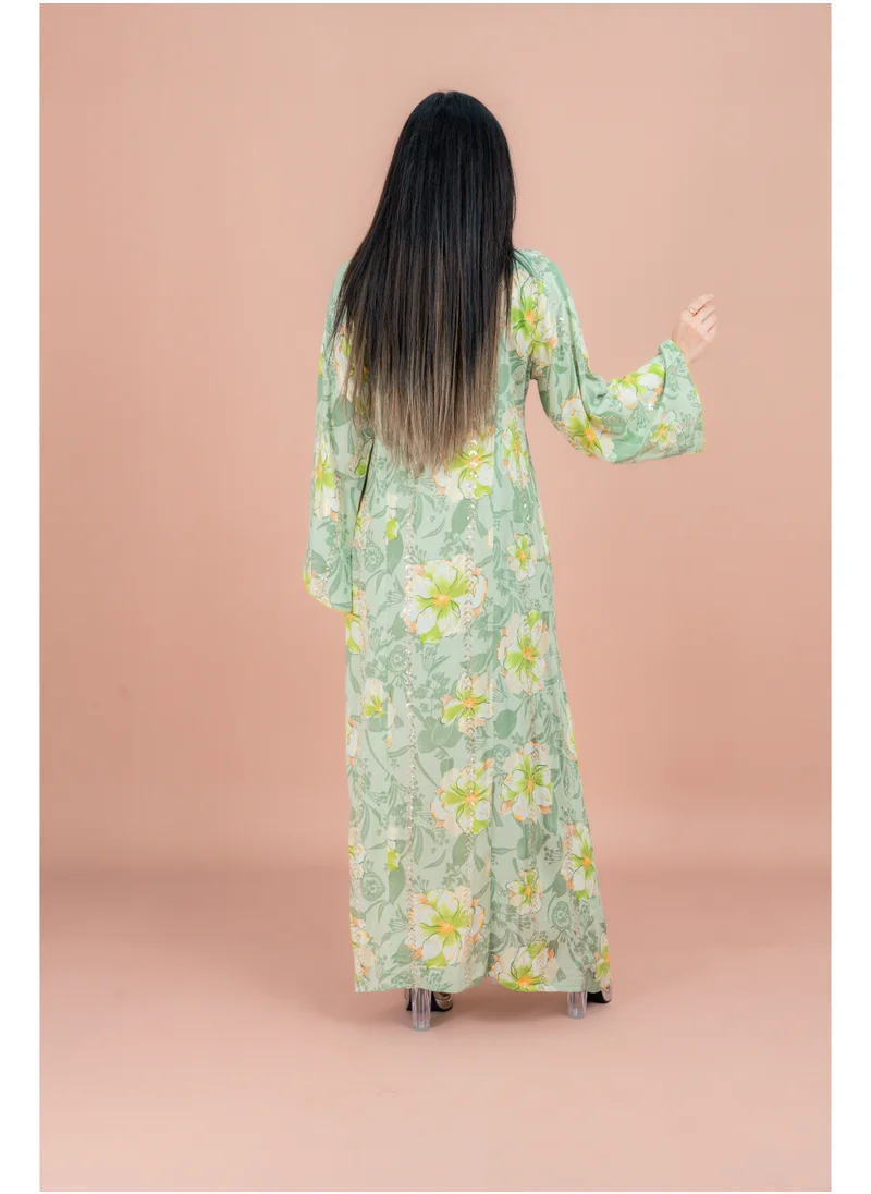 IKKXA Floral Elegance Collared Jalabiya