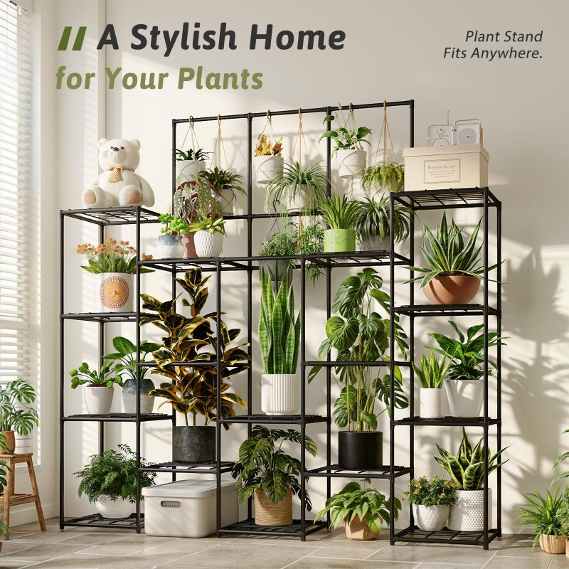 GENTINGBRO Metal Plant Stand Outdoor 63" Tall Plant Shelf for Plants 14-Tier Large Plant Sheves for Indoor Plants Living Room Heavy Duty Rack Garden Balcony Patio Hanging Planter - Image 4