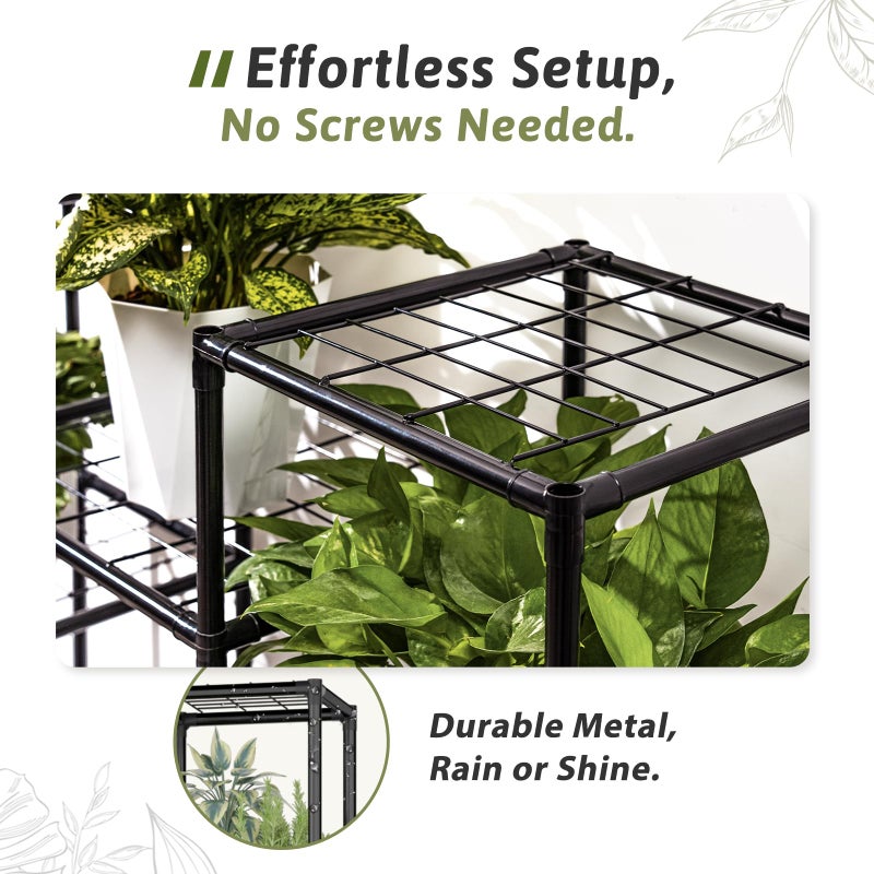 GENTINGBRO Metal Plant Stand Outdoor 63" Tall Plant Shelf for Plants 14-Tier Large Plant Sheves for Indoor Plants Living Room Heavy Duty Rack Garden Balcony Patio Hanging Planter - Image 5
