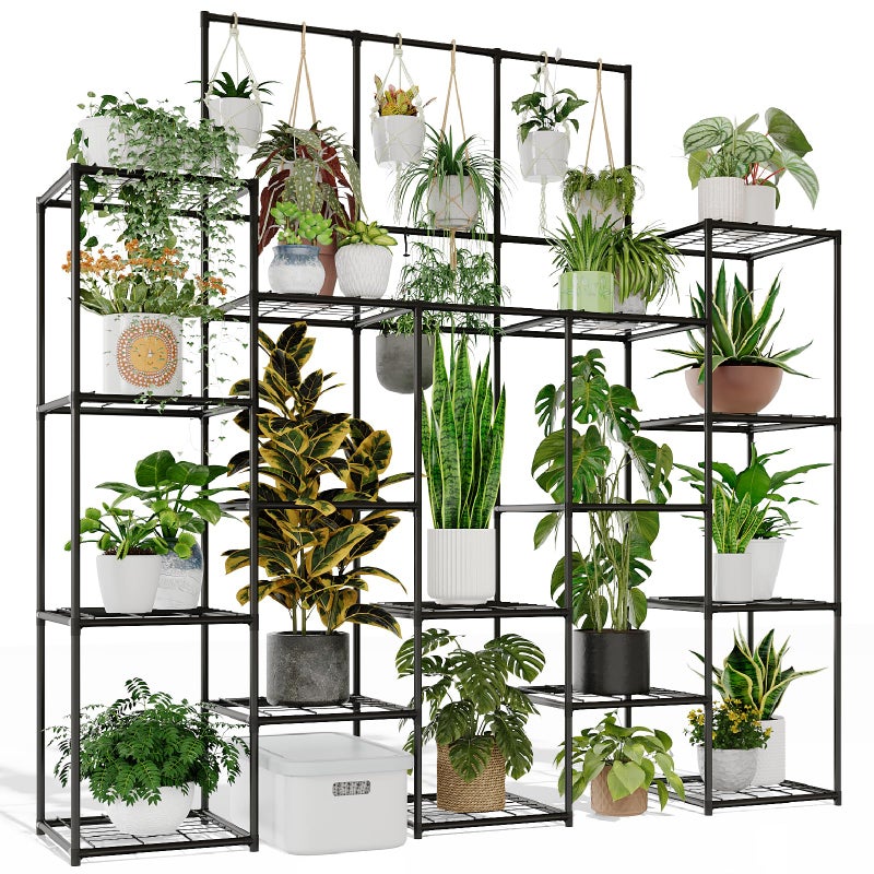 GENTINGBRO Metal Plant Stand Outdoor 63" Tall Plant Shelf for Plants 14-Tier Large Plant Sheves for Indoor Plants Living Room Heavy Duty Rack Garden Balcony Patio Hanging Planter - Image 1