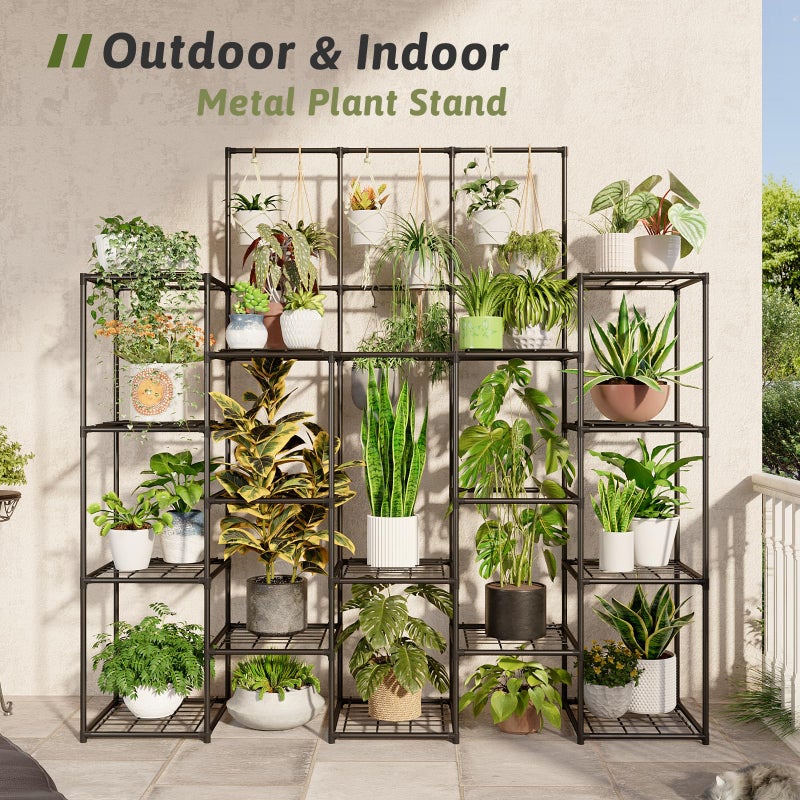 GENTINGBRO Metal Plant Stand Outdoor 63" Tall Plant Shelf for Plants 14-Tier Large Plant Sheves for Indoor Plants Living Room Heavy Duty Rack Garden Balcony Patio Hanging Planter - Image 2