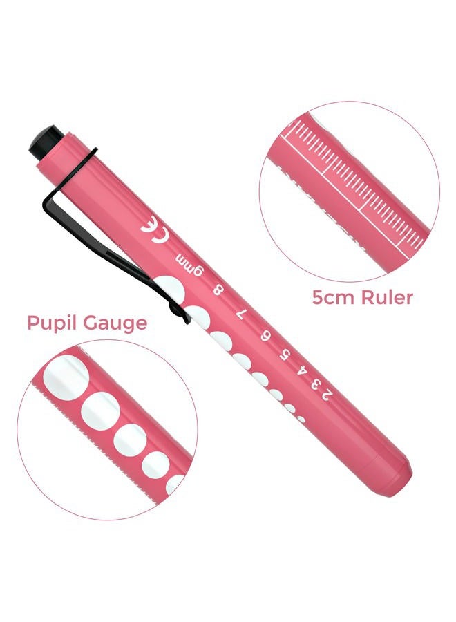 RISEMART Pen Lights for Nurses, 2 Pack Reusable Medical Pen Light with Pupil Gauge and Ruler, White Light LED Penlight for Nurse Student Doctors EMT(Pink and White) - Image 2