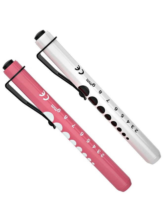 RISEMART Pen Lights for Nurses, 2 Pack Reusable Medical Pen Light with Pupil Gauge and Ruler, White Light LED Penlight for Nurse Student Doctors EMT(Pink and White) - Image 1