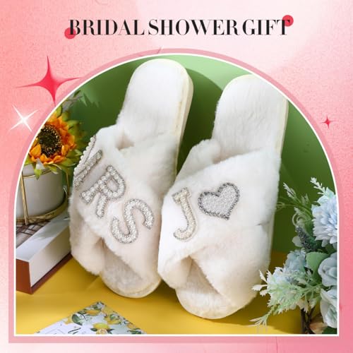 Tarpop Bride Slippers Mrs Slipper for Wedding with Personalized Initial Pearl Design Bridal Gifts(7-8,J) - Image 3