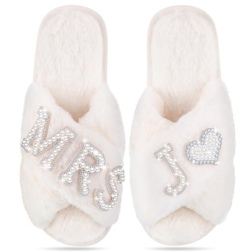 Tarpop Bride Slippers Mrs Slipper for Wedding with Personalized Initial Pearl Design Bridal Gifts(7-8,J) - Image 2