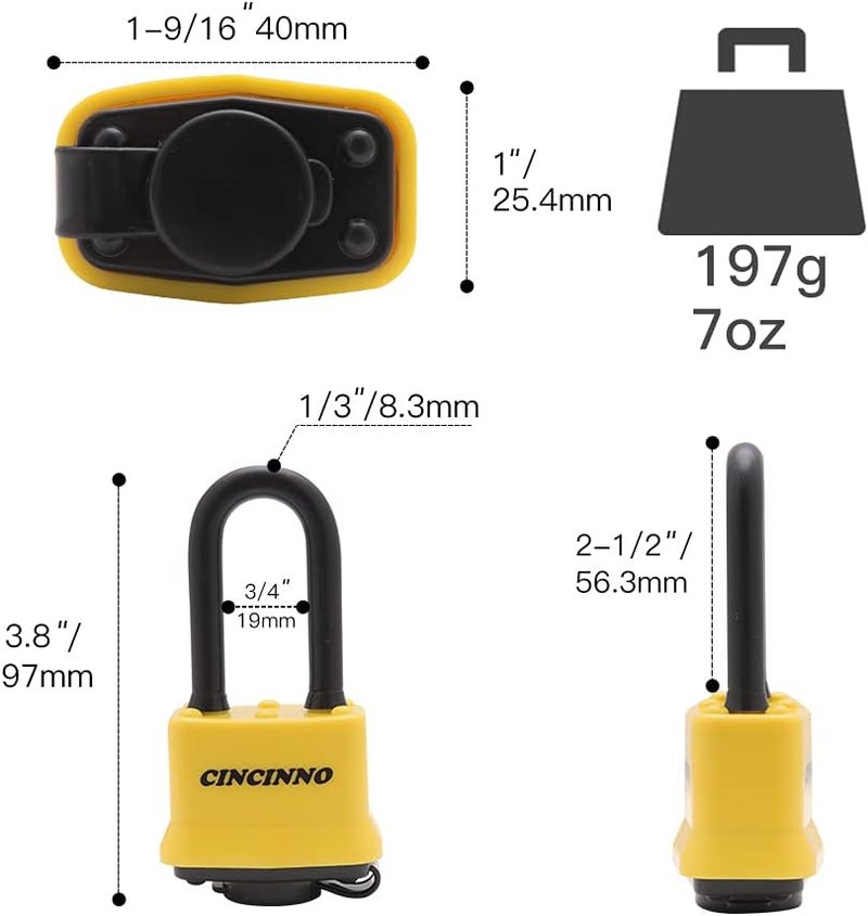 CINCINNO 4 Pack Heavy Duty Covered Laminated Steel Padlocks Keyed Alike, Weatherproof Padlocks with 1-9/16 in. Wide Body, Long Shackle for Gate, Shed, Storage Locker Lock - Image 2