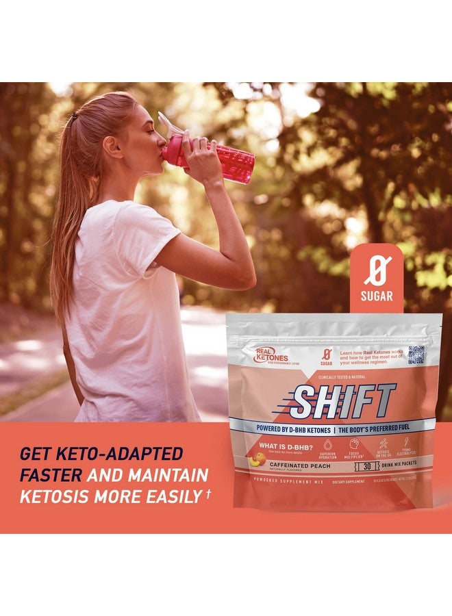 Real Ketones مسحوق مشروب شيفت إكزوجينوس كيتو دي بي إتش بي + كافيين + إلكتروليتات بنكهة الخوخ 30 عبوة لتحقيق الكيتوز السريع - Image 4