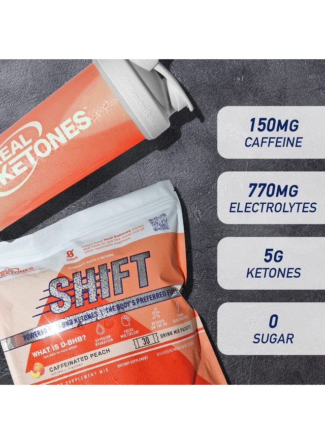 Real Ketones مسحوق مشروب شيفت إكزوجينوس كيتو دي بي إتش بي + كافيين + إلكتروليتات بنكهة الخوخ 30 عبوة لتحقيق الكيتوز السريع - Image 3