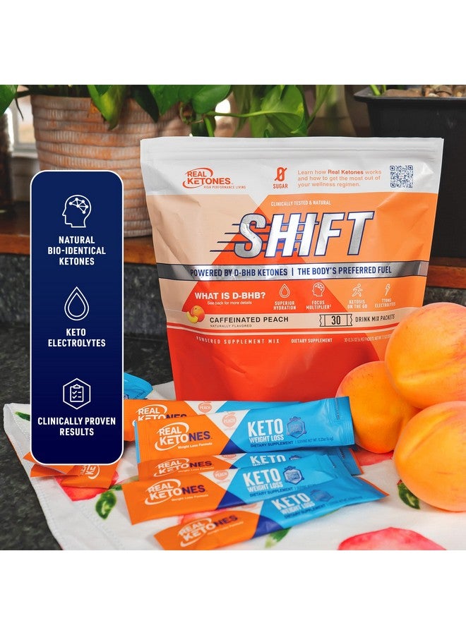 Real Ketones مسحوق مشروب شيفت إكزوجينوس كيتو دي بي إتش بي + كافيين + إلكتروليتات بنكهة الخوخ 30 عبوة لتحقيق الكيتوز السريع - Image 5