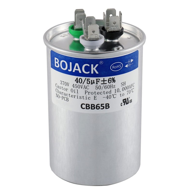 BOJACK 40+5 uF 40/5 MFD ±6% 370V/440 VAC CBB65 Dual Run Circular Start Capacitor for AC Motor Run or Fan Start or Condenser Straight - Image 5