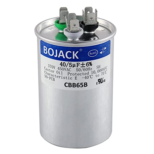 BOJACK 40+5 uF 40/5 MFD ±6% 370V/440 VAC CBB65 Dual Run Circular Start Capacitor for AC Motor Run or Fan Start or Condenser Straight - Image 1