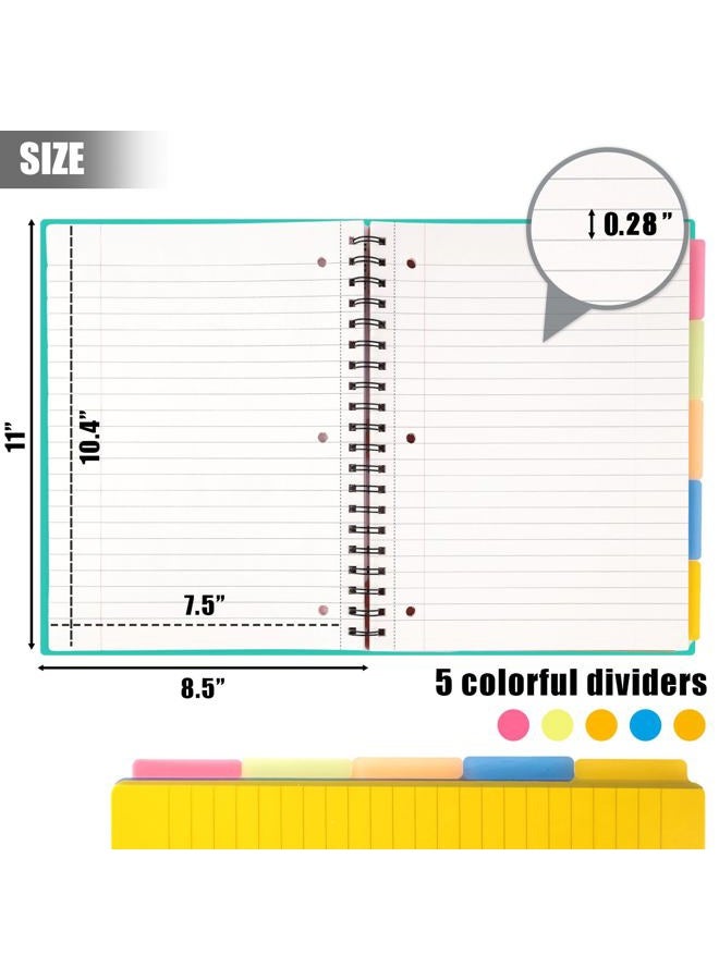 HIBOX Spiral Notebook with Tabs, 8.5x11inch Hardcover College Ruled Journals with Deviders 5 Subject Project Notebook Perforated Edges for School Office, Green - Image 5