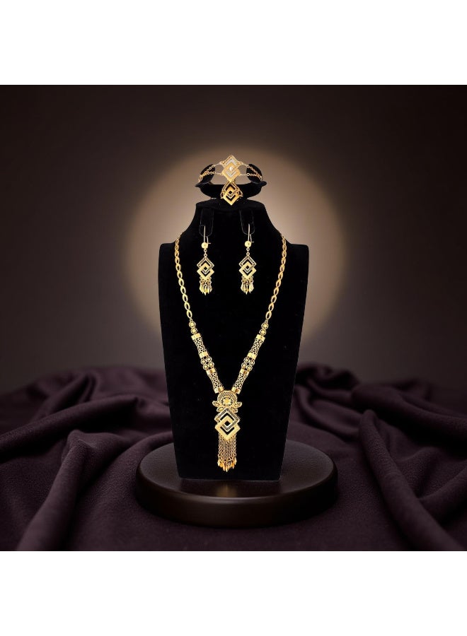 طقم اكسسوار نسائي بديل الذهب مصنوع من النحاس ومطلي بلون الذهب عيار 21 - Image 4