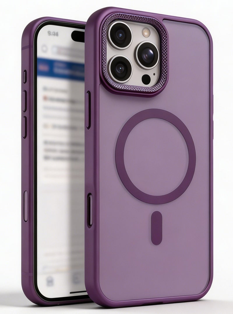 for iPhone 16 Case Compatible with MagSafe,Magnetic Phone Case for iPhone 16,Diamond Texture Matte Anti-Fingerprint Shockproof Luxury INS Style Protective Cover Dark Purple - Image 1