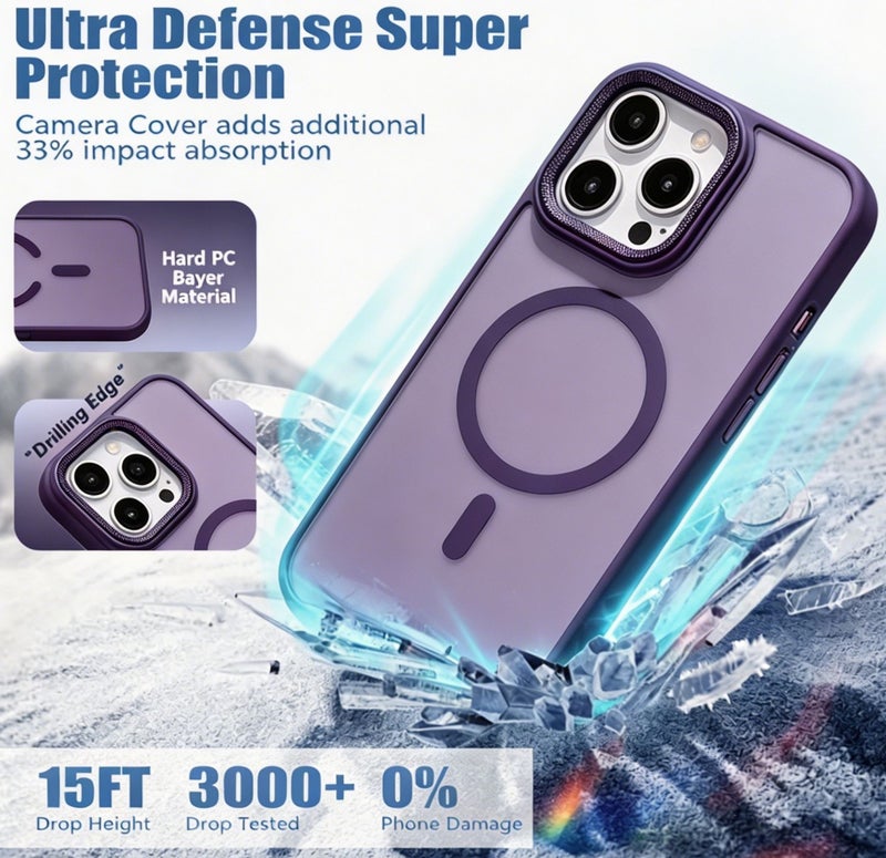 for iPhone 16 Case Compatible with MagSafe,Magnetic Phone Case for iPhone 16,Diamond Texture Matte Anti-Fingerprint Shockproof Luxury INS Style Protective Cover Dark Purple - Image 3