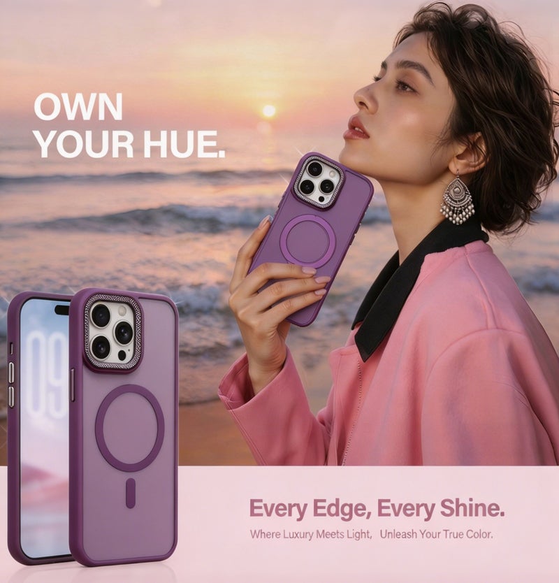 for iPhone 16 Case Compatible with MagSafe,Magnetic Phone Case for iPhone 16,Diamond Texture Matte Anti-Fingerprint Shockproof Luxury INS Style Protective Cover Dark Purple - Image 4