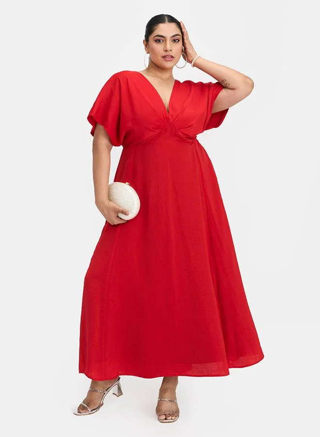 فيرجيو VIRGIO Hammered Satin Dolman-Sleeve Maxi Dress