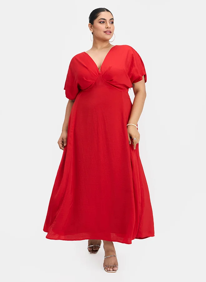 فيرجيو VIRGIO Hammered Satin Dolman-Sleeve Maxi Dress