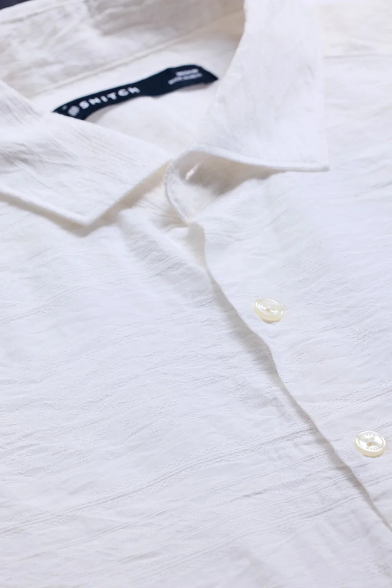 سنيتش White Textured Long Sleeve Slim Fit Casual Shirt
