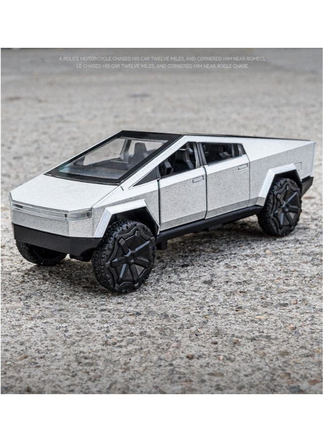 1:36 Pickup Car Model Toy, Diecast Model Car Diecast Zinc Alloy Pull Back Toy Car, Sound and Light Pull Back Model Car for Kids Boy Girl Gift (Black/Silver) - Image 1