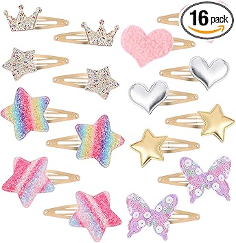WLLHYF 16 Pcs Hair Clips Cute Metal Hair Barrettes Sparkly Snap Hair Pins Star Crown Heart Butterfly Shaped Headpieces Non Slip Hair Styling Accessories for Women Girls - Image 1