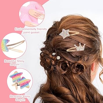 WLLHYF 16 Pcs Hair Clips Cute Metal Hair Barrettes Sparkly Snap Hair Pins Star Crown Heart Butterfly Shaped Headpieces Non Slip Hair Styling Accessories for Women Girls - Image 4