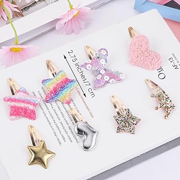 WLLHYF 16 Pcs Hair Clips Cute Metal Hair Barrettes Sparkly Snap Hair Pins Star Crown Heart Butterfly Shaped Headpieces Non Slip Hair Styling Accessories for Women Girls - Image 2