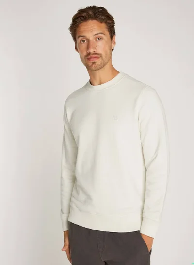 Calvin Klein Jeans Men's Cotton Terry Badge Sweatshirt - Cotton blend terry, White