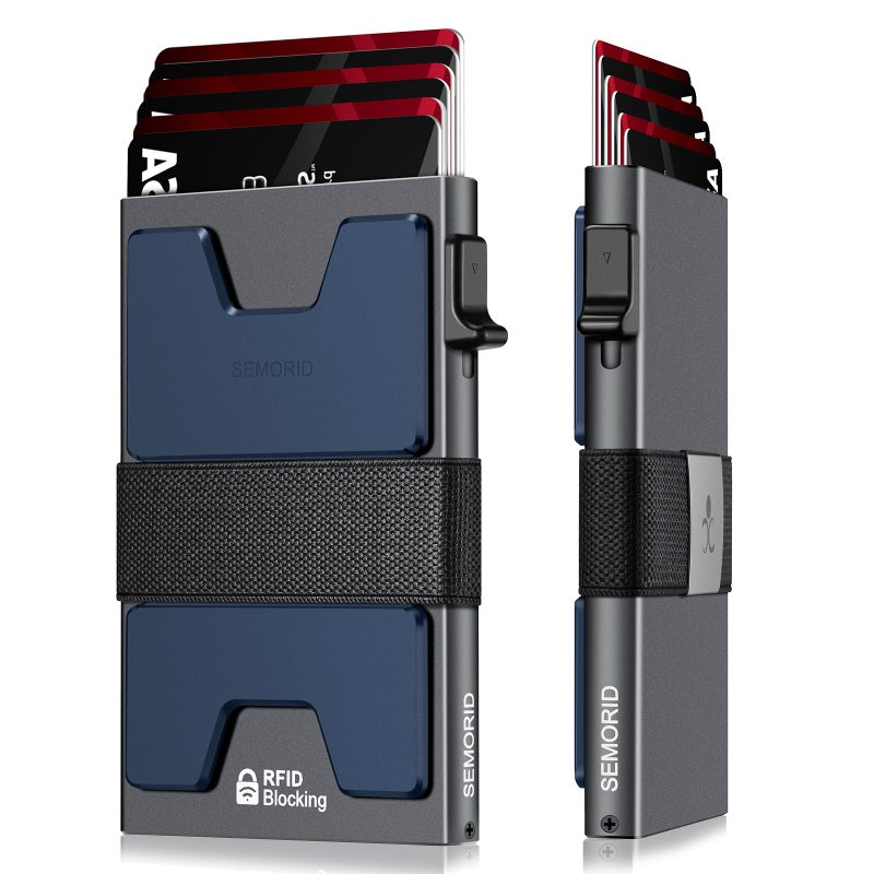 SEMORID Slim Aluminum Card Holder Wallet for Men, Durable Expandable Backplate, RFID Blocking Minimalist Metal Pop Up Wallet, Holds 12+ Cards Plus Cash - Image 1