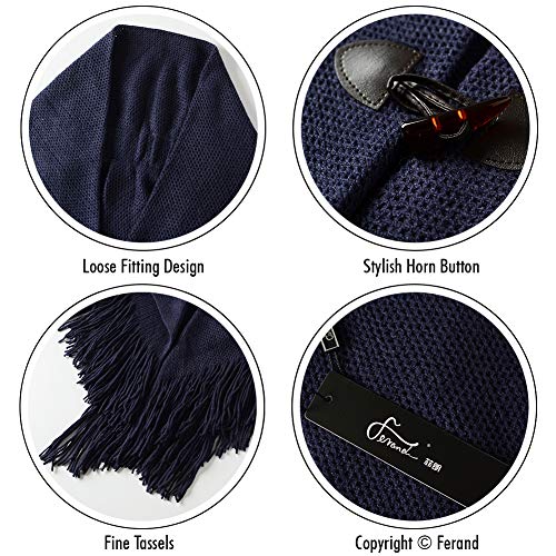 Ferand Shawl Wraps for Women – Toggle Closure, Elegant Fringe Shawl for Travel, Work, or Casual Outfits, Perfect for Fall Layering, Navy blue - Image 4