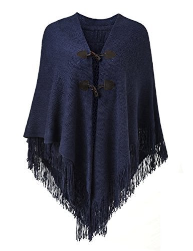 Ferand Shawl Wraps for Women – Toggle Closure, Elegant Fringe Shawl for Travel, Work, or Casual Outfits, Perfect for Fall Layering, Navy blue - Image 1