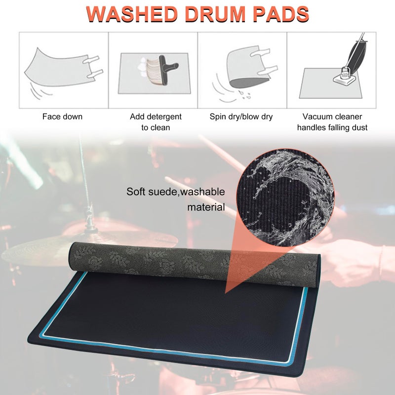 TORIBIO Drum Rug, 4 x 5 Ft Drum Mat with Non-Slip Grip Bottom, Soundproof Floor Pad for Electrical, Ideal Present for Drummers, Blue and White Border - Image 3