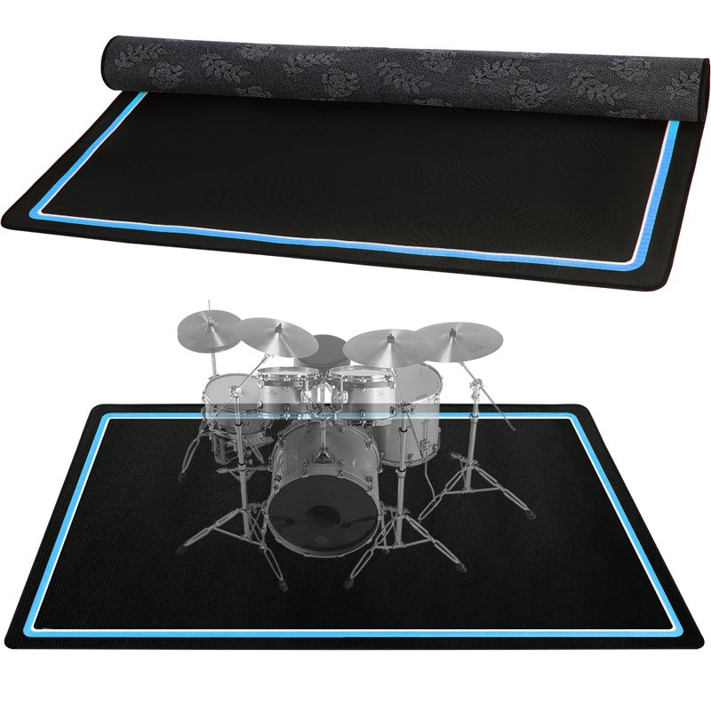 TORIBIO Drum Rug, 4 x 5 Ft Drum Mat with Non-Slip Grip Bottom, Soundproof Floor Pad for Electrical, Ideal Present for Drummers, Blue and White Border - Image 1