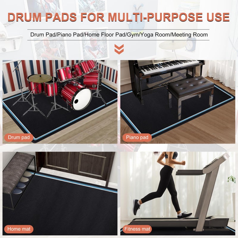 TORIBIO Drum Rug, 4 x 5 Ft Drum Mat with Non-Slip Grip Bottom, Soundproof Floor Pad for Electrical, Ideal Present for Drummers, Blue and White Border - Image 4