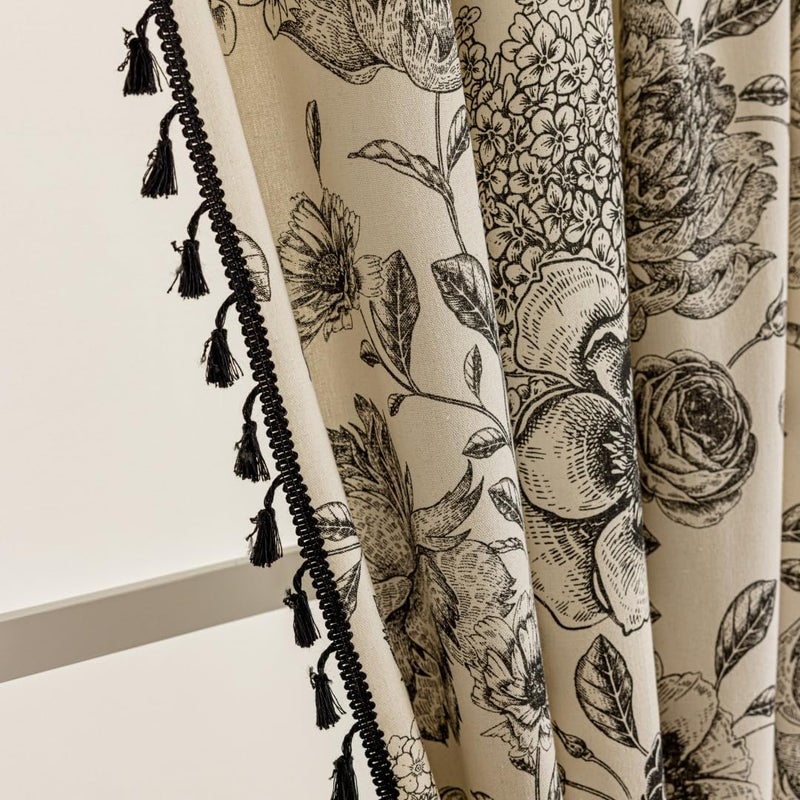 F-CHU Boho Curtains for Living Room 96 Inch Length French Country Floral Drapes Farmhouse Rustic Vintage Window Curtain Panels for Bedroom Chic Cotton Linen Closet Curtainsï¼Œ2 Panel - Image 1