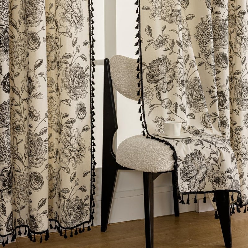F-CHU Boho Curtains for Living Room 96 Inch Length French Country Floral Drapes Farmhouse Rustic Vintage Window Curtain Panels for Bedroom Chic Cotton Linen Closet Curtainsï¼Œ2 Panel - Image 4