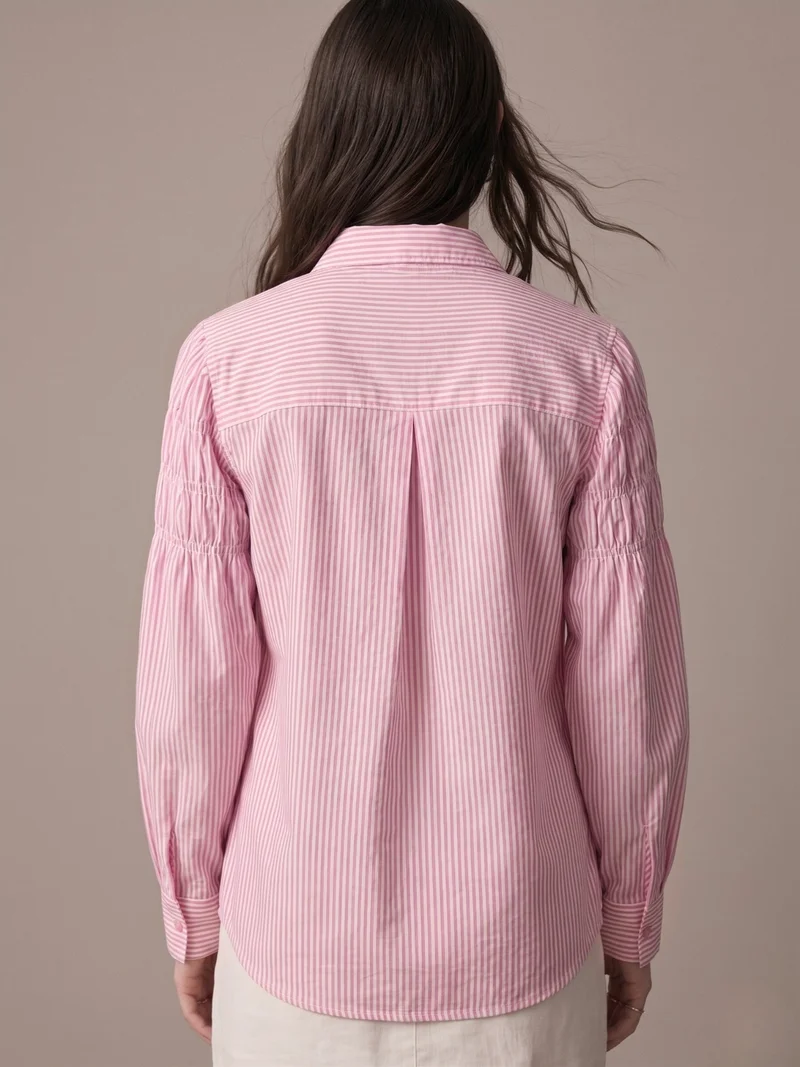 Outzidr  Pink Stripe Heart Appliqued Causal Shirt for Women | Best Price UAE