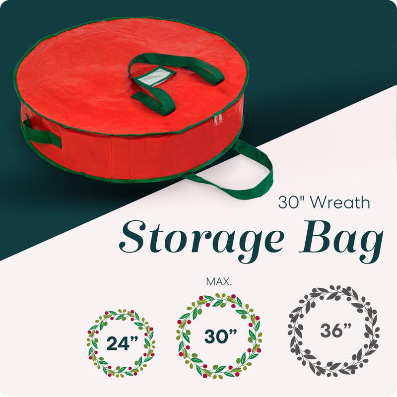 Handy Laundry Christmas Wreath Storage Bag - Durable, Tarp Material, Zipper, Sturdy Carry Handles, Pest Protection - Ideal Home, Garage Organization for Seasonal Holiday Wreath Decorations (30") - Image 2