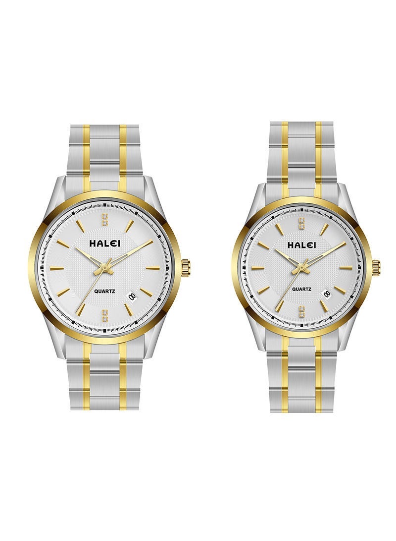HALEI Harley 2-Piece Stainless Steel Couple Pair Quartz Watch Set 569ML - 28mm/39mm - Silver - Image 1