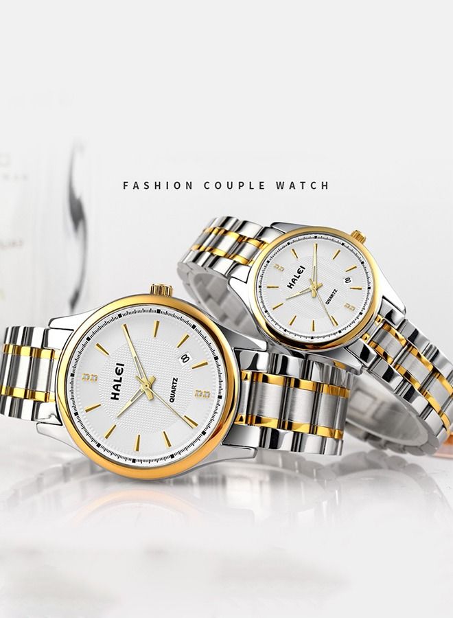 HALEI Harley 2-Piece Stainless Steel Couple Pair Quartz Watch Set 569ML - 28mm/39mm - Silver - Image 2