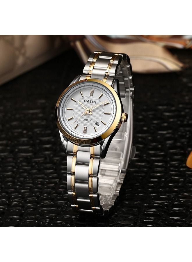 HALEI Harley 2-Piece Stainless Steel Couple Pair Quartz Watch Set 569ML - 28mm/39mm - Silver - Image 4