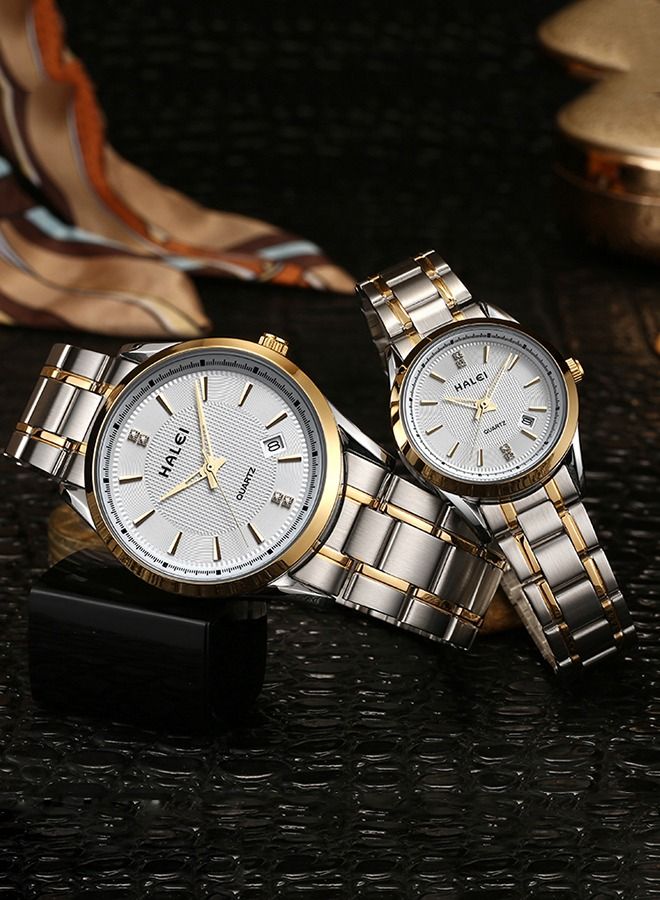 HALEI Harley 2-Piece Stainless Steel Couple Pair Quartz Watch Set 569ML - 28mm/39mm - Silver - Image 3