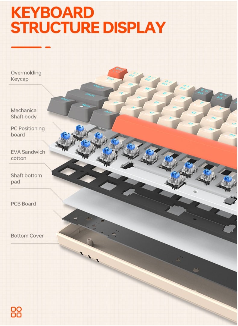 T-WOLF - 2.4G Wireless Wired Gasket Gaming Keyboard,64 Keys Blue Switch Mechanical Keyboard,Hot Swappable Gasket Mount with RGB Backlit - Image 1