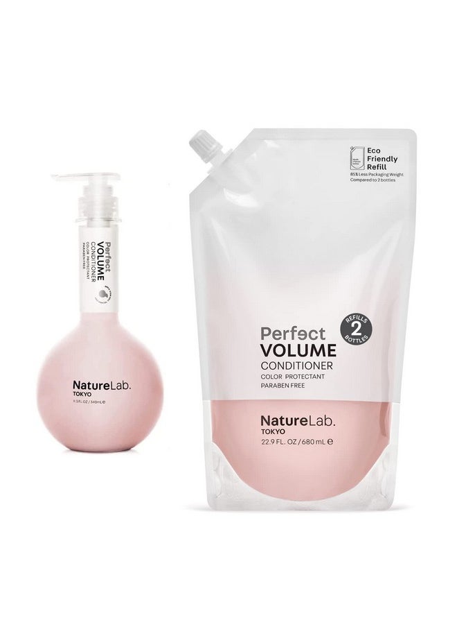 NatureLab .Tokyo Perfect Volume Conditioner + Ecofriendly Refill Pouch Bundle | Lightweight Hair Conditioner Build & Lift Flat Fine Or Limp Hair | 11.5 Oz & Refill 22.9 Oz | 38 Value  - Image 1
