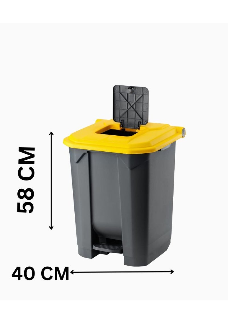 PLANET - Planet garbage container trash basket with pedal & small square lid at top for hygienic use on wheels inner bucket for durability use in schools hospitals universities malls 50 L (yellow) - Image 1