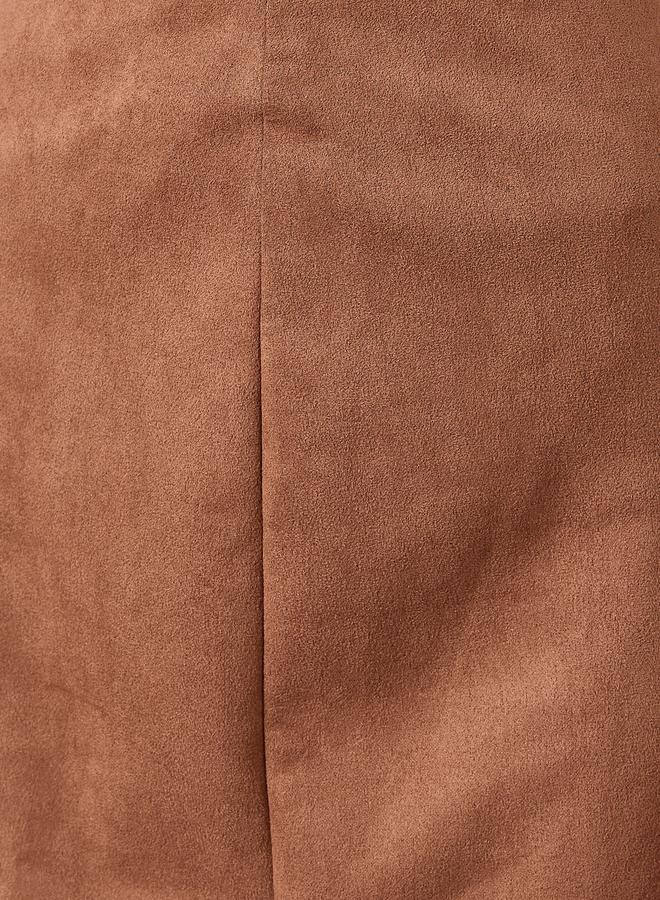 Styli Brown Suede A-Line Midi Skirt - Image 3