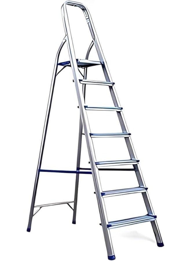 Lightweight Aluminum 6-Step Folding Household Step Ladder, Non-Slip Steps, Silver - Image 1
